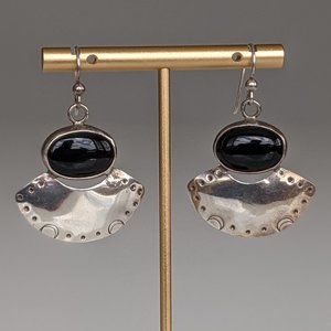 Silver & Onyx Fan Drop Earrings